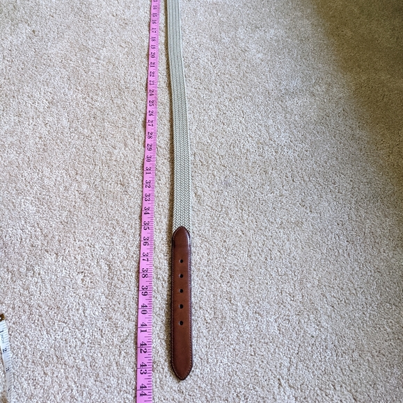 Lands' End Light Beige Braided Elastic Leather End Brass Buckle Belt - Picture 9 of 10